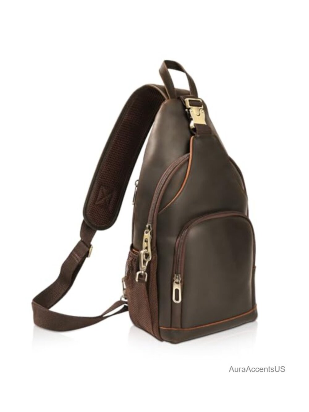 Full Grain Cowhide Anti Theft Sling Crossbody Chest Bag Casual Daypack